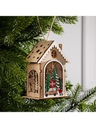 Ёлочная игрушка «Домик с Дедом Морозом и машиной», 8.2×4.2×7.3 см, от батареек, свечение тёплое белое - Фото 5