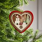 Ёлочная игрушка «Красное сердце со снеговиком», 11.5×10.5×1.5 см, от батареек, свечение тёплое белое - Фото 2