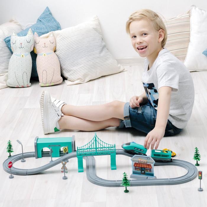 Железная дорога для детей «Мой город», 66 предметов, на батарейках - фото 1899930091
