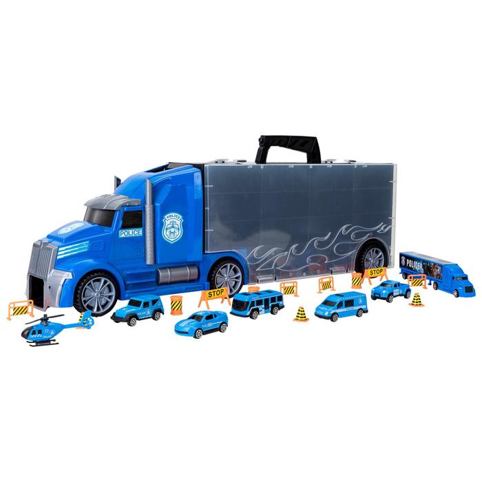 Автовоз кейс Givito «Полицейский участок», с машинками, с тоннелем, цвет синий, 64 см - фото 1908709728
