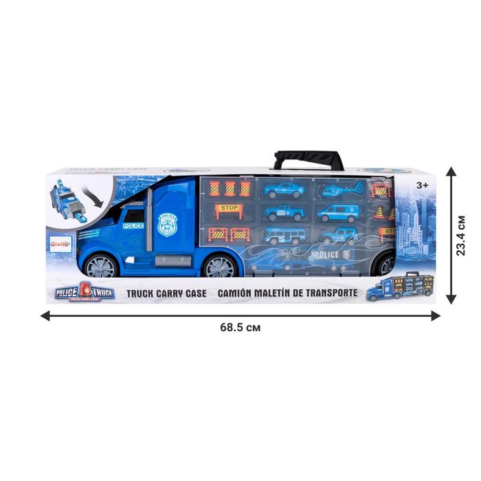 Автовоз кейс Givito «Полицейский участок», с машинками, с тоннелем, цвет синий, 64 см - фото 1908709730