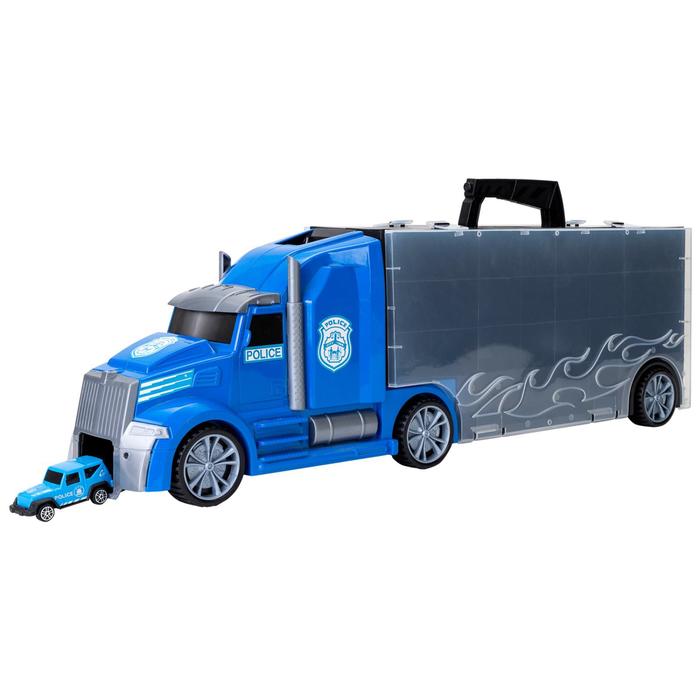 Автовоз кейс Givito «Полицейский участок», с машинками, с тоннелем, цвет синий, 64 см - фото 1908709733