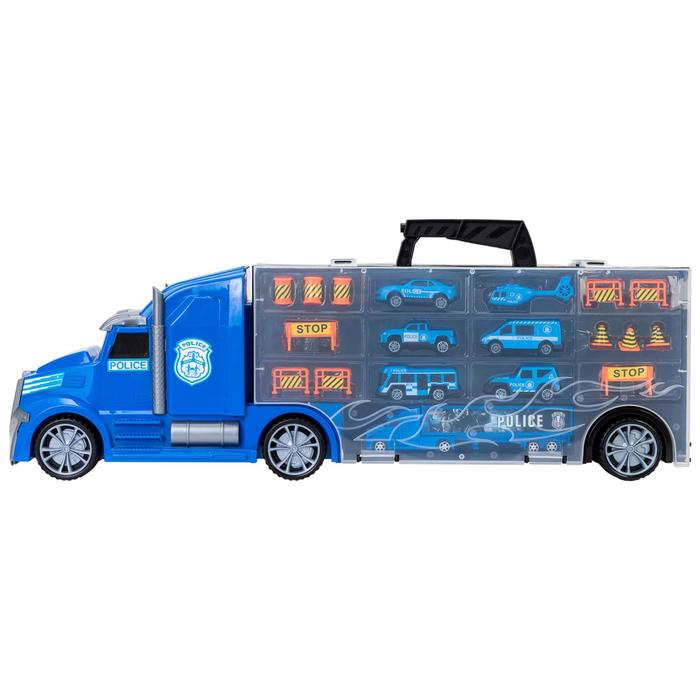 Автовоз кейс Givito «Полицейский участок», с машинками, с тоннелем, цвет синий, 64 см - фото 1908709734