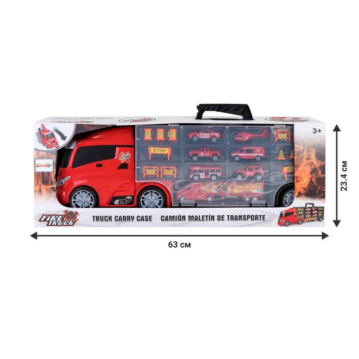Автовоз кейс Givito «Служба спасения», с машинками, с тоннелем, цвет красный, 59 см - фото 1908709763