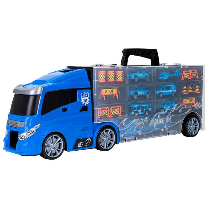 Автовоз кейс Givito «Полицейский участок», с машинками, с тоннелем, цвет синий, 59 см - фото 1908709771