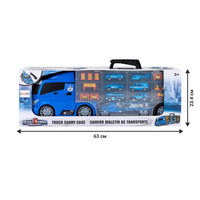 Автовоз кейс Givito «Полицейский участок», с машинками, с тоннелем, цвет синий, 59 см - фото 1908709772