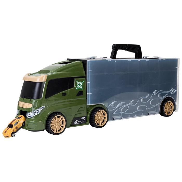 Автовоз кейс Givito «Милитари», с машинками, с тоннелем, цвет зелёный, 59 см - фото 1908709780