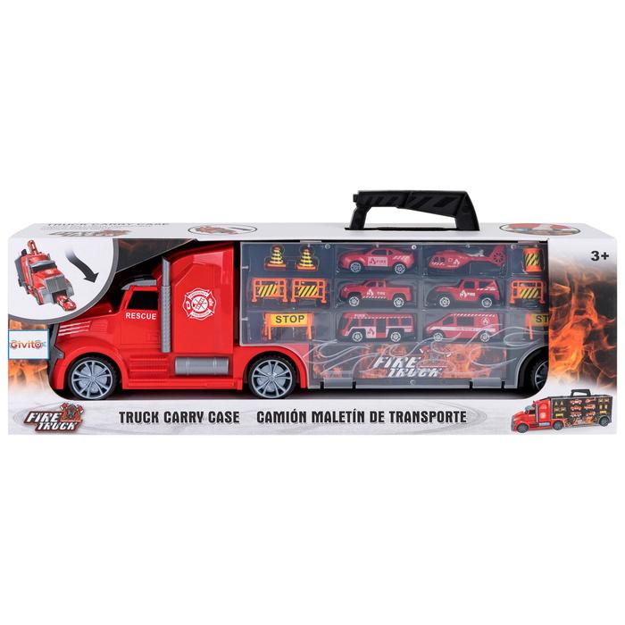 Автовоз кейс Givito «Служба спасения», с машинками, с тоннелем, цвет красный, 54 см - фото 1908709819