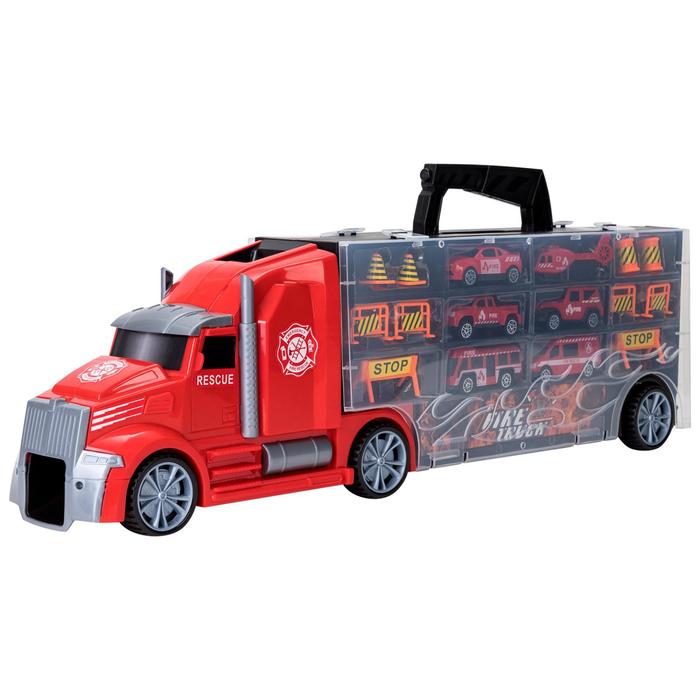 Автовоз кейс Givito «Служба спасения», с машинками, с тоннелем, цвет красный, 54 см - фото 1908709820