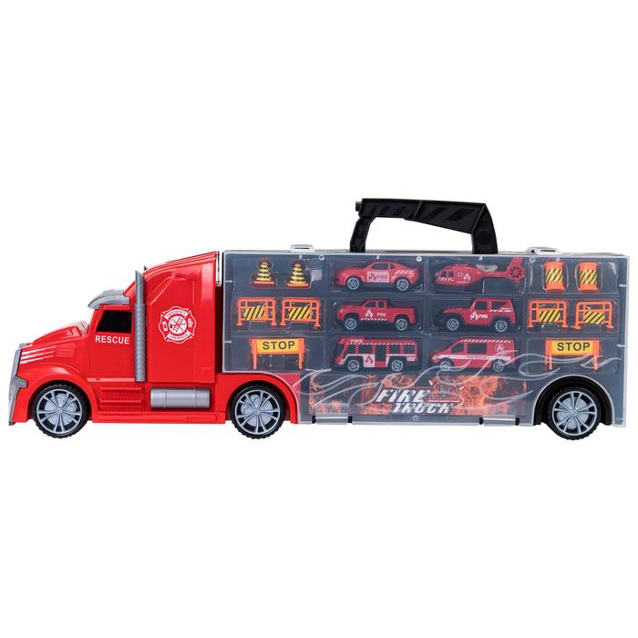 Автовоз кейс Givito «Служба спасения», с машинками, с тоннелем, цвет красный, 54 см - фото 1908709822