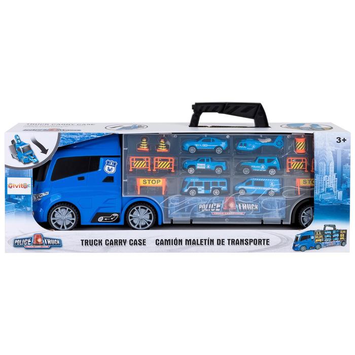 Автовоз кейс Givito «Полицейский участок», с машинками, с тоннелем, цвет синий, 51.5 см - фото 1908709872