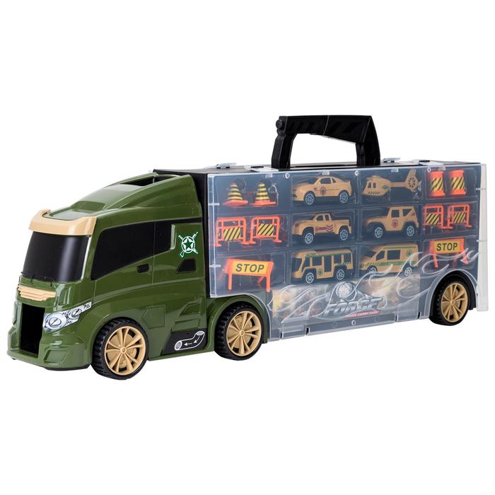 Автовоз кейс Givito «Милитари», с машинками, с тоннелем, цвет зелёный, 51.5 см - фото 1908710258
