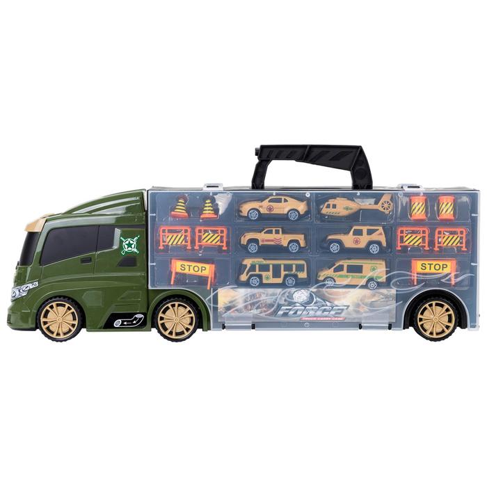 Автовоз кейс Givito «Милитари», с машинками, с тоннелем, цвет зелёный, 51.5 см - фото 1908710259