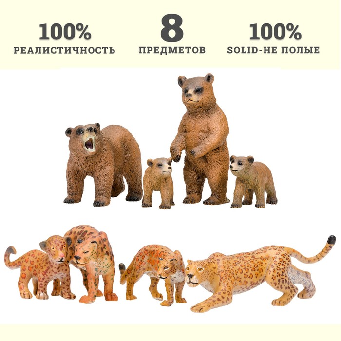 Набор фигурок «Мир диких животных: семья ягуаров и семья медведей», 8 предметов - фото 1905802150
