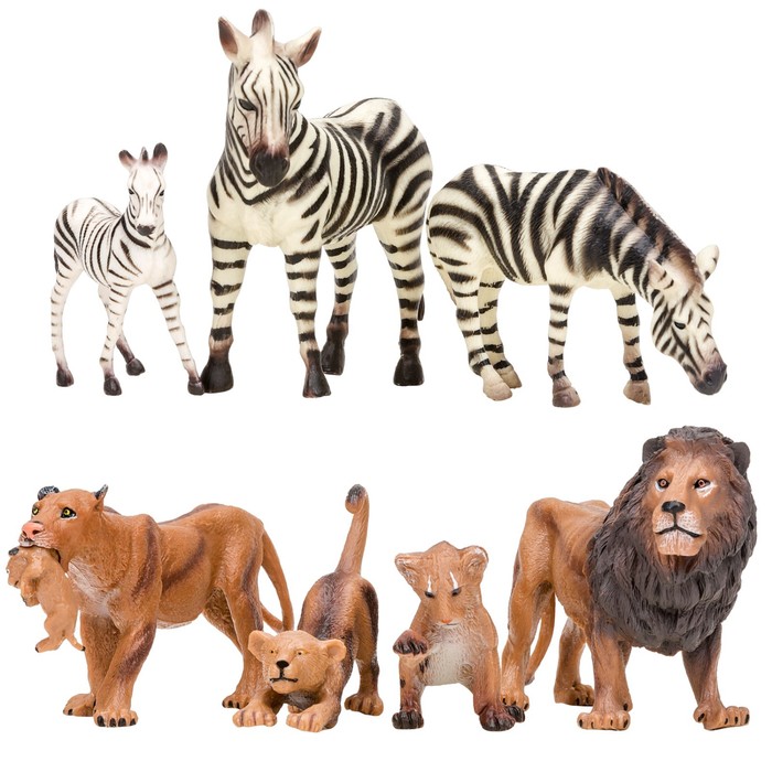 Набор фигурок «Мир диких животных: семьи львов и семья зебр», 7 фигурок - фото 1905802166