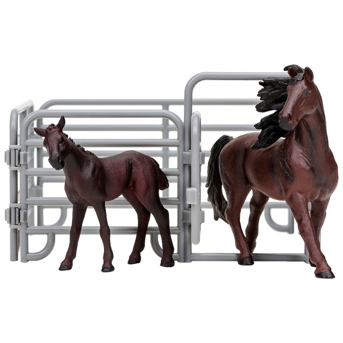 Набор фигурок «Мир лошадей»: 2 лошади, ограждение-загон - фото 1905802215