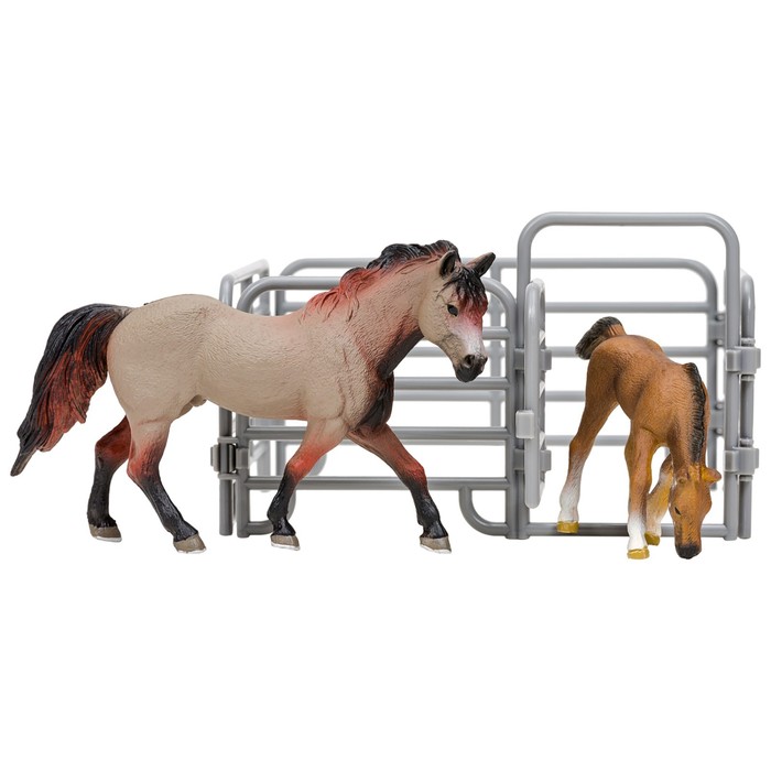 Набор фигурок «Мир лошадей»: 2 лошади, ограждение-загон - фото 1905802235