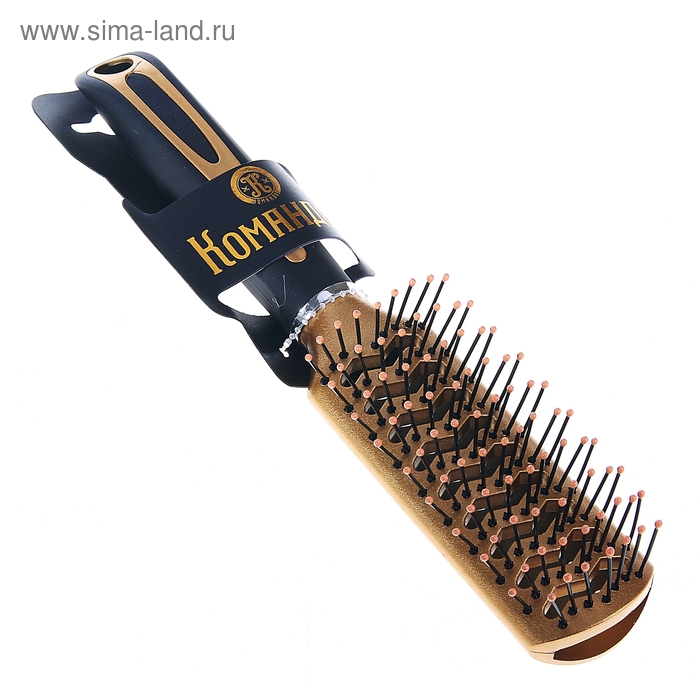 Расчёска массажная с прорезиненной ручкой, вентилируемая, прямоугольная, цвет золотистый - Фото 1