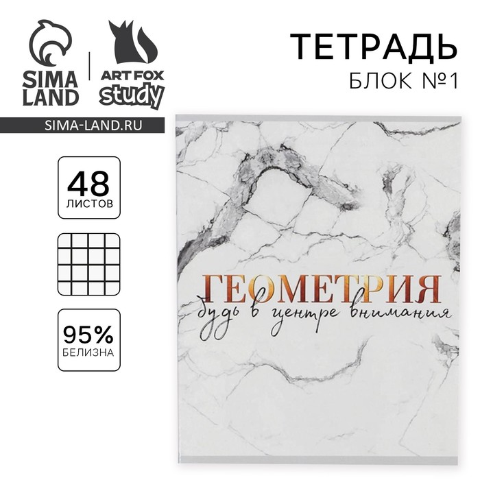 Тетрадь в клетку, предметная, 48 л., на скрепке, А5 «МРАМОР. Геометрия» - Фото 1