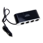 Разветвитель прикуривателя на 4 выхода с индивидуальным питанием, USB 1А, чёрный - Фото 1