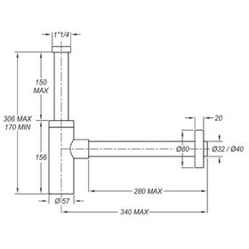 

Сифон для раковины BONOMINI 0581CX32K7WZ, накидная гайка 1 1/4", d=32 мм, нерж. сталь, хром