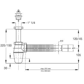 

Сифон для раковины BONOMINI 2634WX45B0WZ, с пробкой 1 1/4", спаянная гофра d=40/50 мм, белый