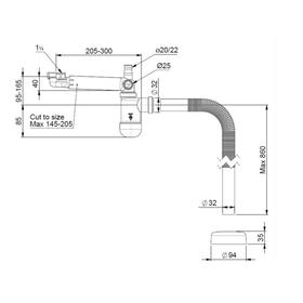 

Сифон для раковины PREVEX Preloc PR3-N4NF3-001, d=32/40 мм, подкл. к стир. машине/переливу