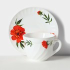 Сервиз чайный «Бархатная роза», 12 предметов: чашка 200 мл, блюдце d=14 см, стеклокерамика, цвет белый - фото 4326628
