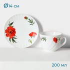 Сервиз чайный «Бархатная роза», 12 предметов: чашка 200 мл, блюдце d=14 см, стеклокерамика, цвет белый - фото 4326627