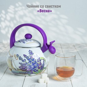 Чайник со свистком эмалированный Доляна «Весна», 2,2 л, фиксированная ручка, индукция, цвет фиолетовый