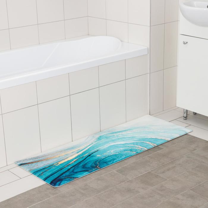 Коврик для ванной и туалета Доляна «Камень», 45×120 см, цвет бирюзовый