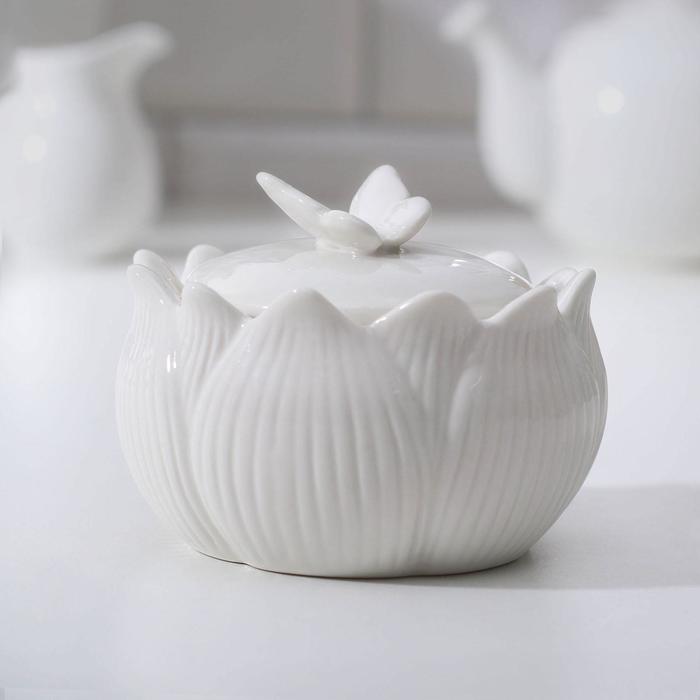 Сахарница керамическая «Цветок», цвет белый - фото 1905803332
