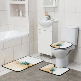 Набор ковриков для ванной и туалета Доляна «Ананас», 3 шт: 50×80, 45×50, 38×43 см