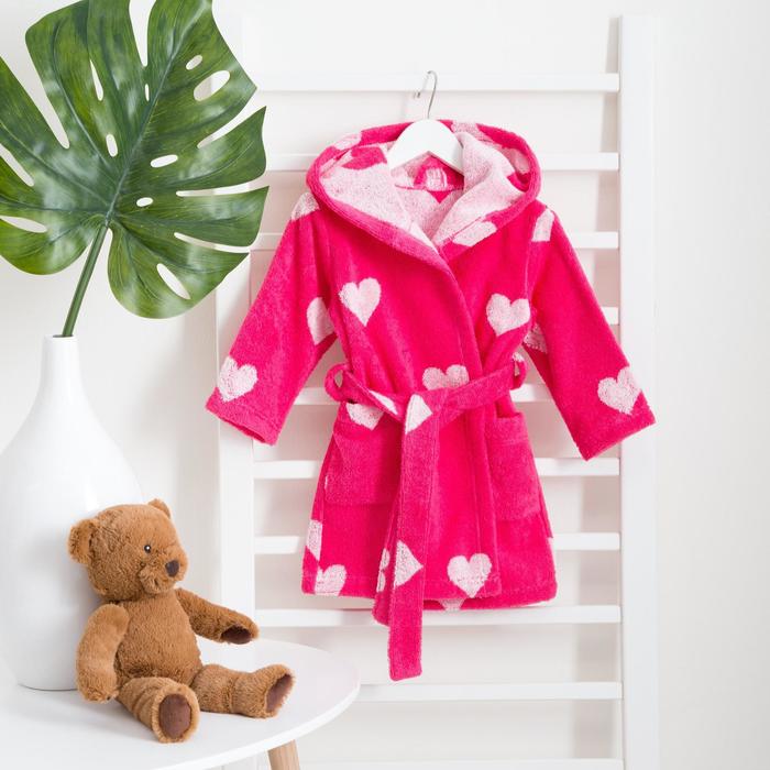 Халат махровый детский «Крошка Я. Сердечки», размер 28, розовый