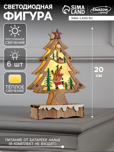 Светодиодная фигура «Ёлка со снеговиком» 12×20×5 см, дерево, батарейки АААх2 (не в комплекте), свечение тёплое белое