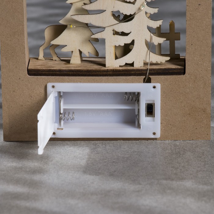 Светодиодная фигура «Дом со снеговиком» 13 × 19 × 3 см, дерево, батарейки АААх2 (не в комплекте), свечение тёплое белое - фото 1926229519