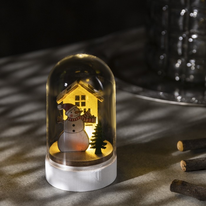 Светодиодная фигура под куполом «Снеговик» 6 × 9.5 × 6 см, дерево, батарейки LR1130х3, свечение тёплое белое - Фото 1