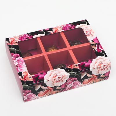 Коробка для конфет 6 шт, "Темные розы", 13,7 х 9,85 х 3,86 см