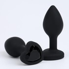 Анальная пробка с кристаллом-сердце, софт-силикон, 28×75 мм, черный - Фото 1