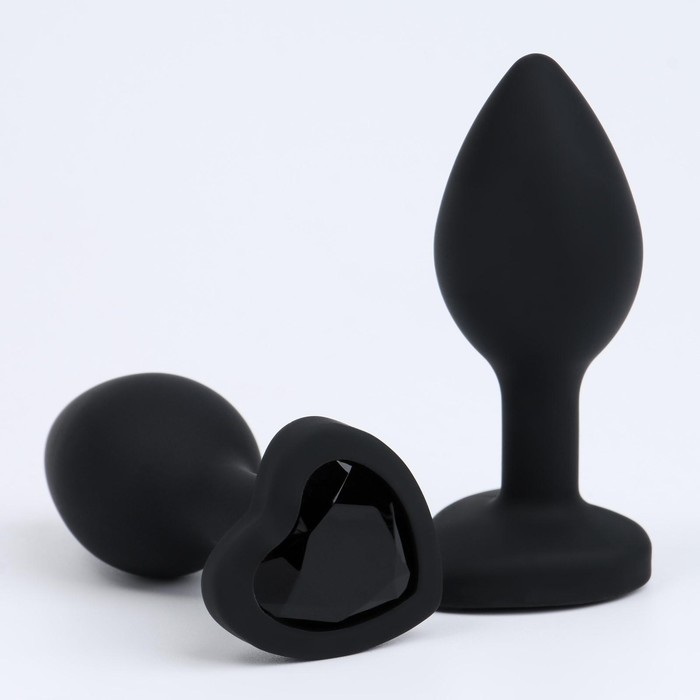 Анальная пробка с кристаллом-сердце, софт-силикон, 28×75 мм, черный - Фото 1