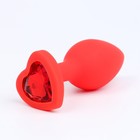 Анальная пробка Оки-Чпоки, с кристаллом Сердце, Soft силикон, 28 х 75 мм, красный - Фото 2