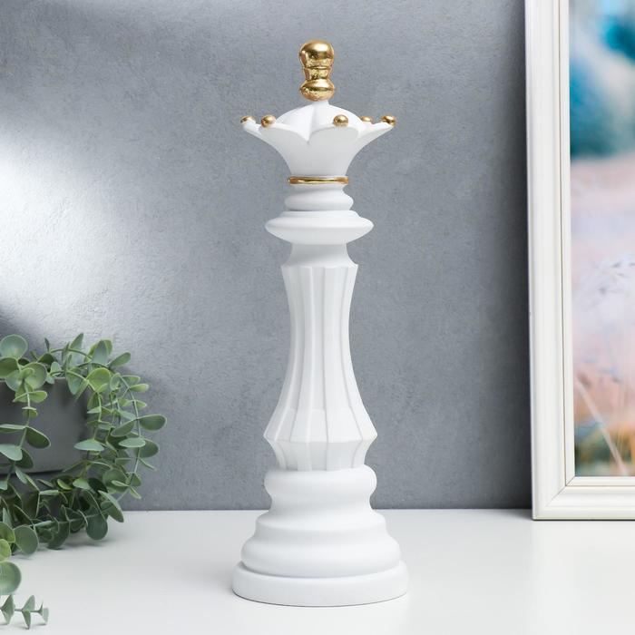 Сувенир полистоун "Шахматная фигура - Ферзь" белый с золотом 37х12х12 см - Фото 1