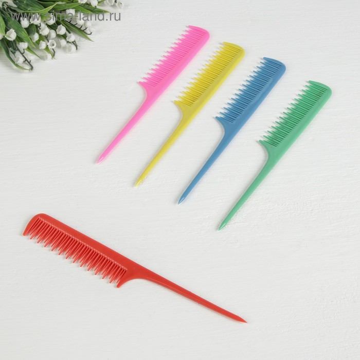 Расчёска с хвостиком, двухрядная, цвет МИКС - Фото 1