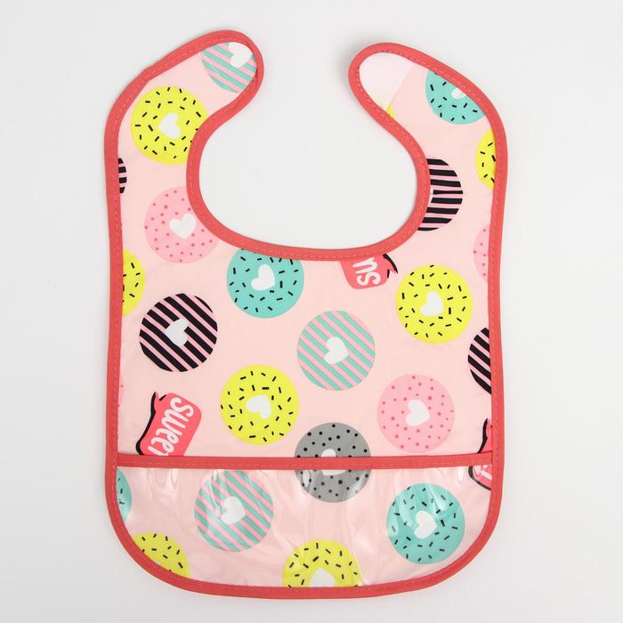 Нагрудник для кормления Крошка Я «Пончики» непромокаемый на липучке, с карманом - Фото 1