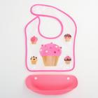 Нагрудник для кормления «Пирожное» непромокаемый на кнопке, с супер-карманом - фото 25267715