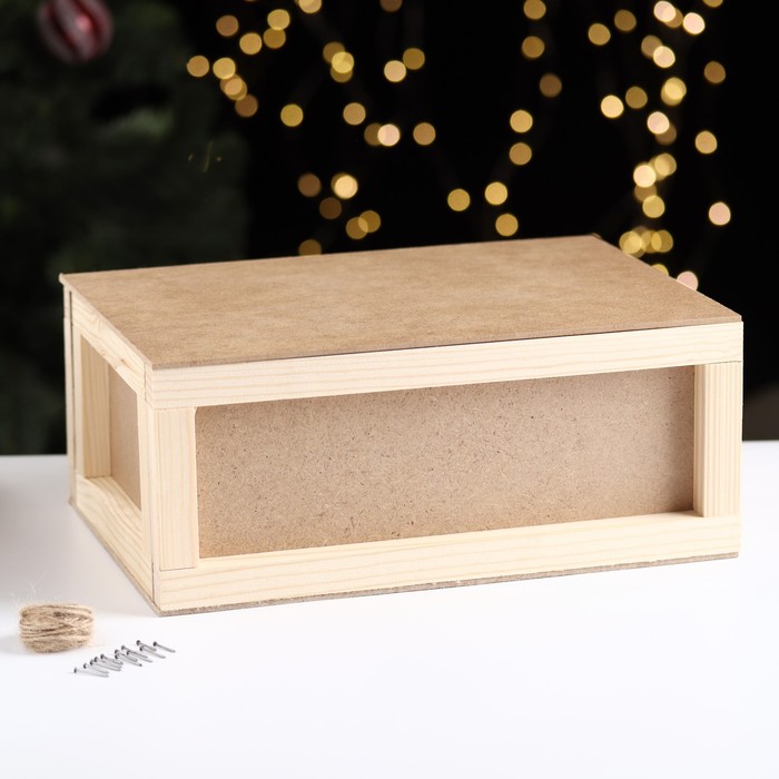 Подарочная коробка "Бандероль" деревянная с гвоздями и веревкой 30×21×12,5 см - Фото 1