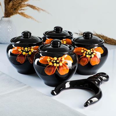 Горшочки для запекания Псковский гончар «Божья коровка», набор 4 шт., 850 мл, с ухватом, керамика