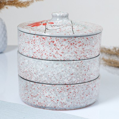 Набор для холодца Псковский гончар «Ромашка двойная», 3 шт., 750 мл, керамика, серый