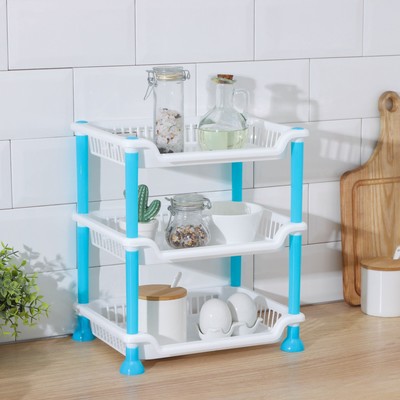 Этажерка настольная 3-х ярусная «Контраст», 21.5×28.5 см, голубая