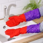 Перчатки хозяйственные с утеплителем Доляна, размер L, резиновые, длинные манжеты, цвет красный - Фото 1